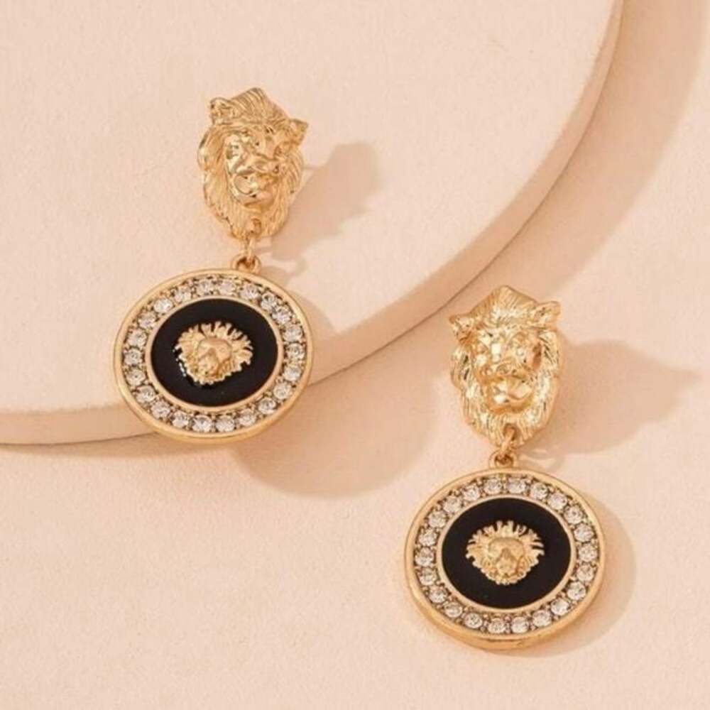 Golden & Black Lioness Dangle Earrings - Picture 2 of 3